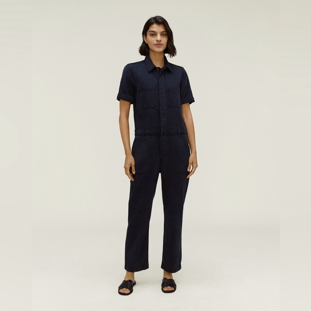 Everlane Denim Coveralls Ankle Short Sleeve Organic Cotton/Lyocell DkBlue 10 NWT